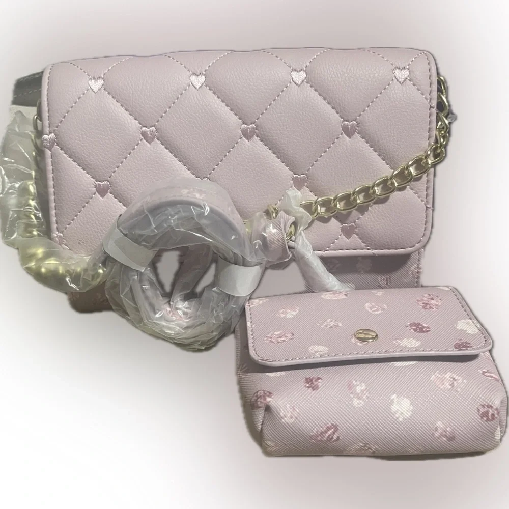 BETSEY JOHNSON Wallet On Chain with Matching Pouch Pink Multi NWT - Picture 1 of 4